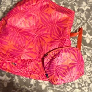 Pink and Orange Tropical Tote Bag with small zipper bag.  Like aloha bags